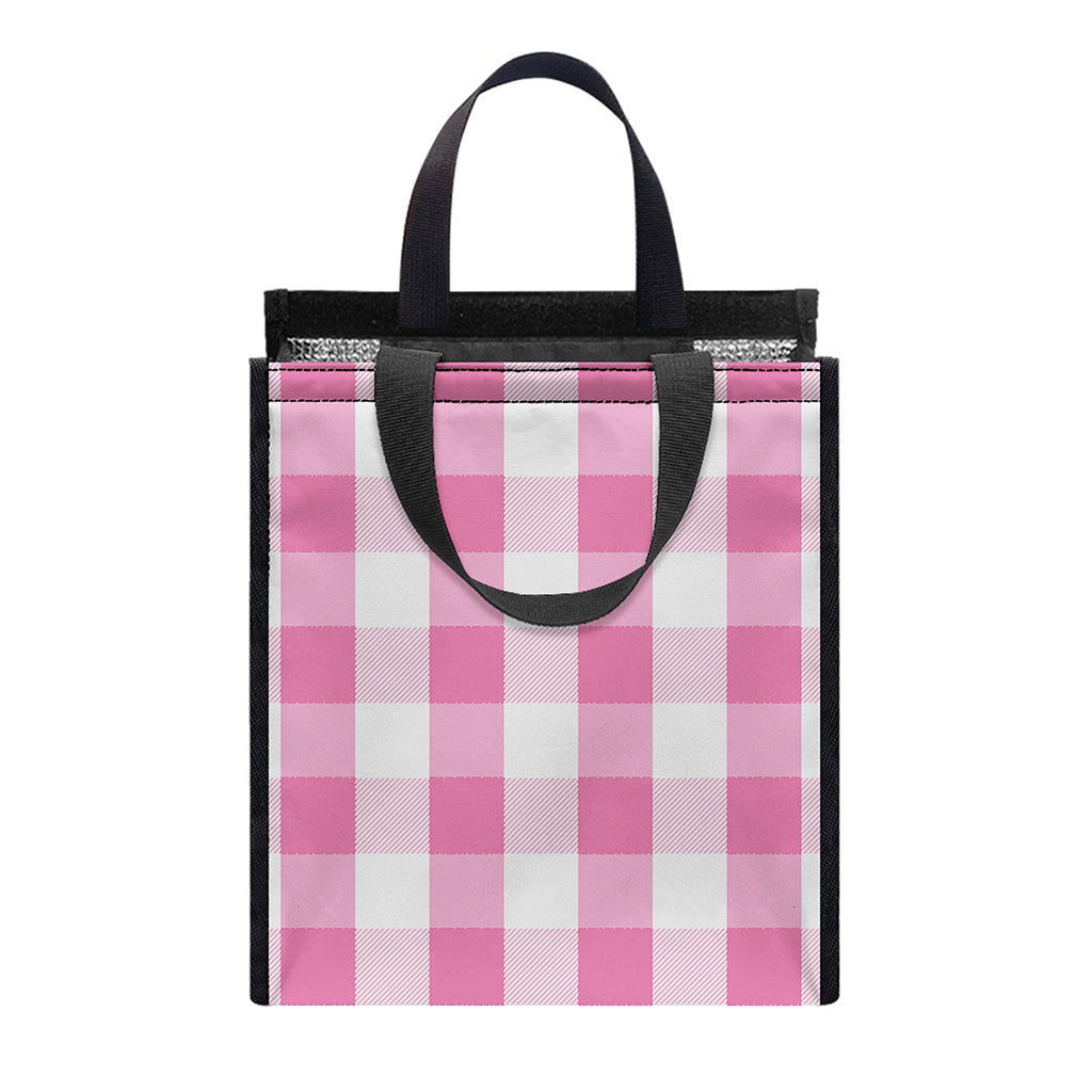 Pink And White Check Pattern Print Insulated Lunch Tote
