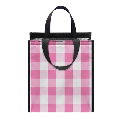 Pink And White Check Pattern Print Insulated Lunch Tote