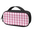 Pink And White Check Pattern Print Portable Cooler Travel Case