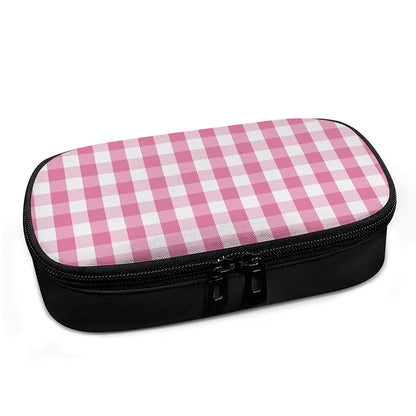 Pink And White Check Pattern Print Insulin Cooler Travel Case