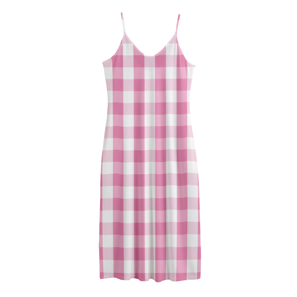 Pink And White Check Pattern Print Jersey Midi Cami Dress