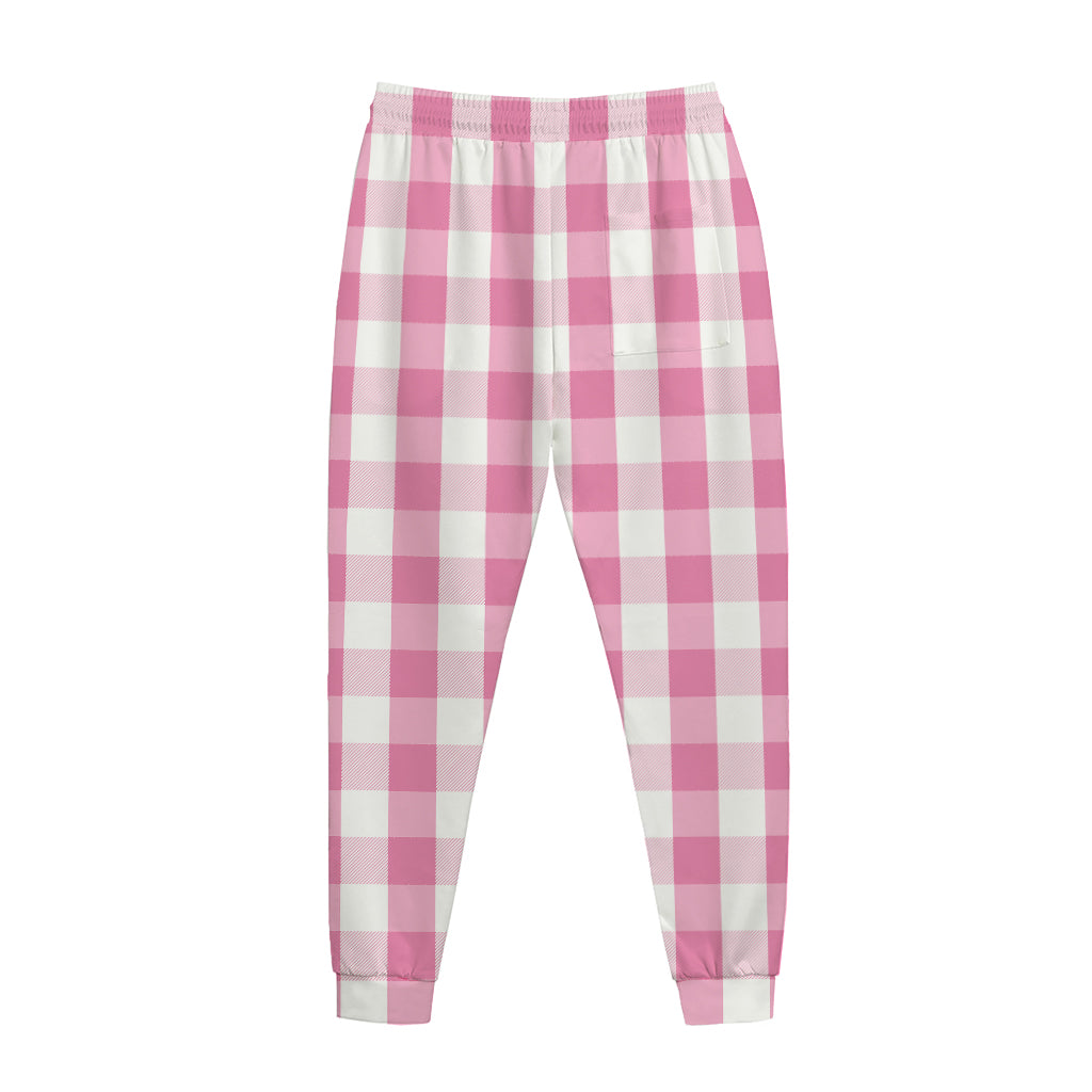 Pink And White Check Pattern Print Jogger Pants