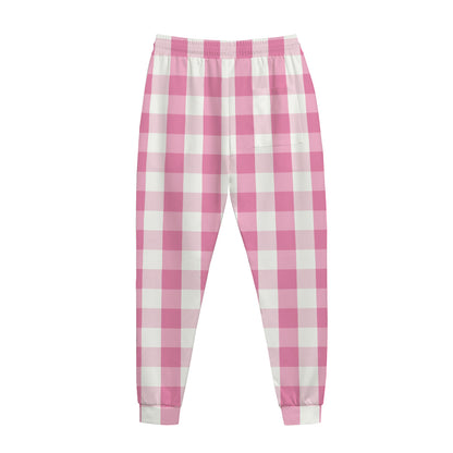 Pink And White Check Pattern Print Jogger Pants
