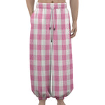 Pink And White Check Pattern Print Lantern Pants