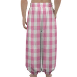 Pink And White Check Pattern Print Lantern Pants