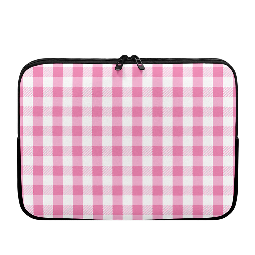 Pink And White Check Pattern Print Laptop Sleeve