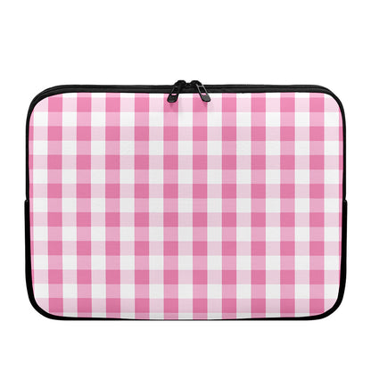 Pink And White Check Pattern Print Laptop Sleeve