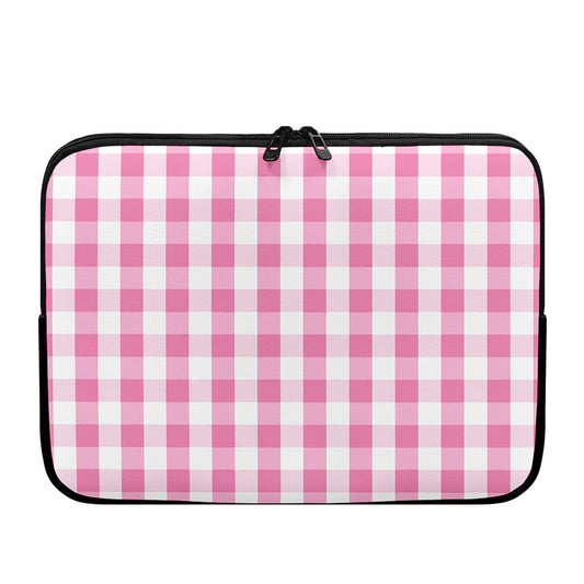 Pink And White Check Pattern Print Laptop Sleeve