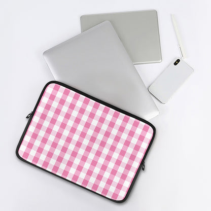 Pink And White Check Pattern Print Laptop Sleeve