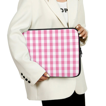 Pink And White Check Pattern Print Laptop Sleeve