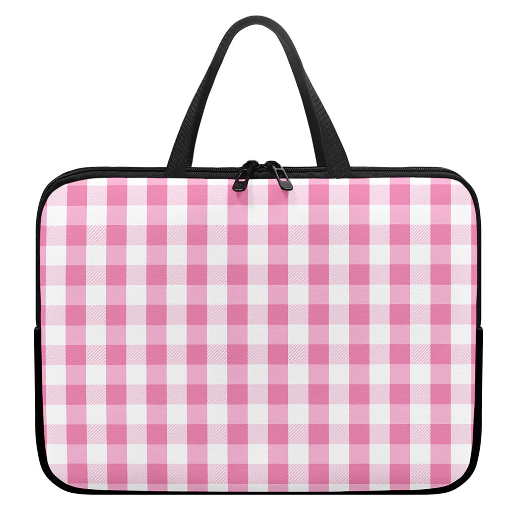 Pink And White Check Pattern Print Laptop Sleeve With Handle