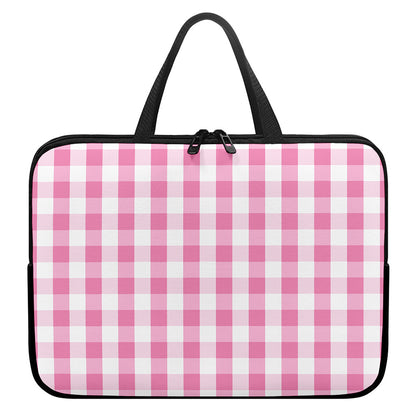 Pink And White Check Pattern Print Laptop Sleeve With Handle