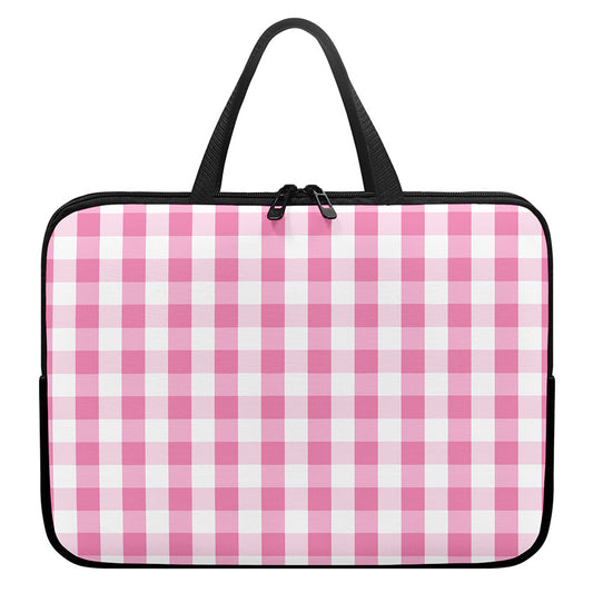 Pink And White Check Pattern Print Laptop Sleeve With Handle