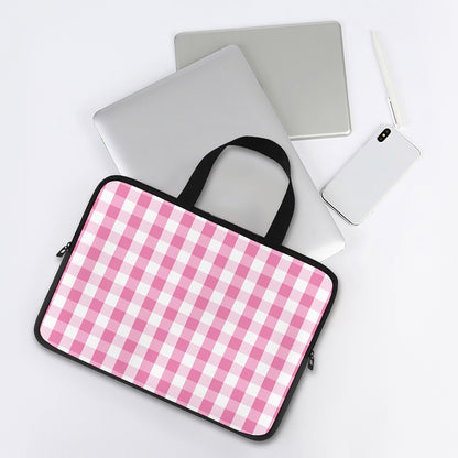 Pink And White Check Pattern Print Laptop Sleeve With Handle