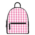 Pink And White Check Pattern Print Leather Backpack