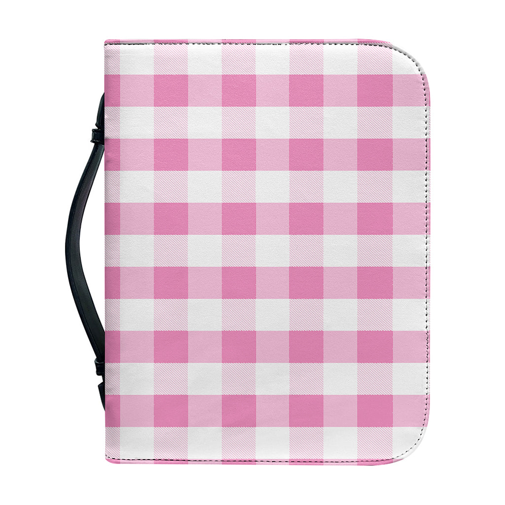 Pink And White Check Pattern Print Leather Bible Cover