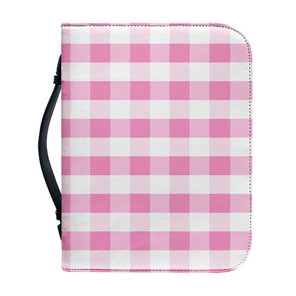 Pink And White Check Pattern Print Leather Bible Cover