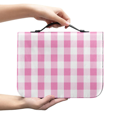 Pink And White Check Pattern Print Leather Bible Cover