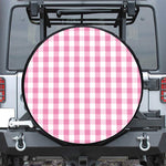 Pink And White Check Pattern Print Leather Spare Tire Cover