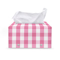 Pink And White Check Pattern Print Leather Tissue Box Cover