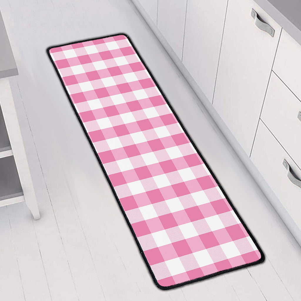 Pink And White Check Pattern Print Long Kitchen Mat