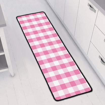 Pink And White Check Pattern Print Long Kitchen Mat
