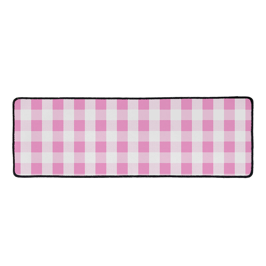Pink And White Check Pattern Print Long Kitchen Mat