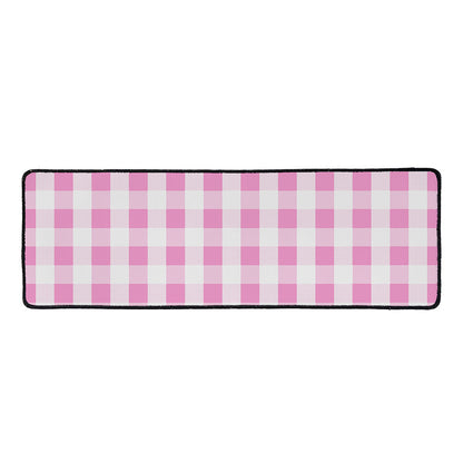 Pink And White Check Pattern Print Long Kitchen Mat