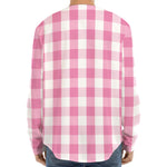 Pink And White Check Pattern Print Long Sleeve Baseball Jersey