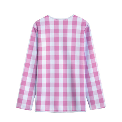 Pink And White Check Pattern Print Long Sleeve Short Coat