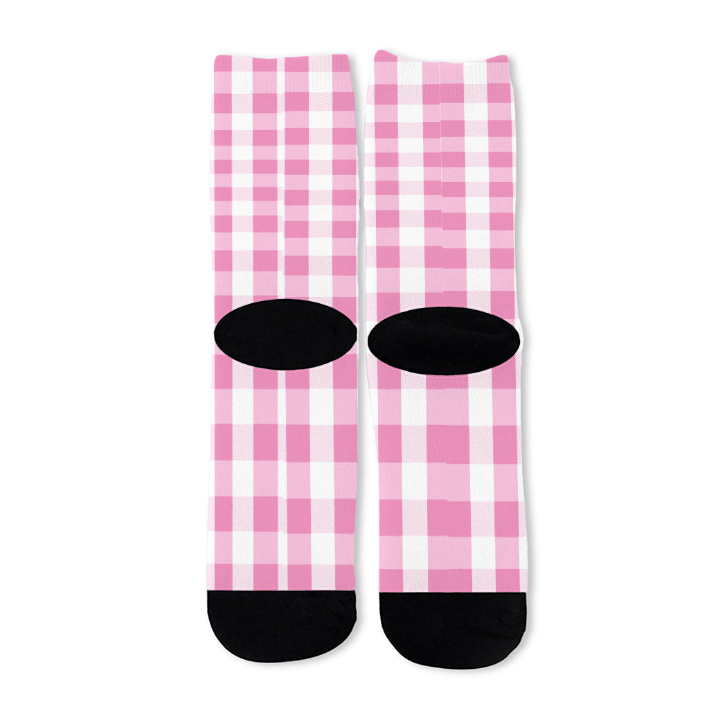 Pink And White Check Pattern Print Long Socks