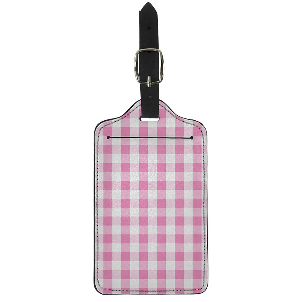 Pink And White Check Pattern Print Luggage Tag