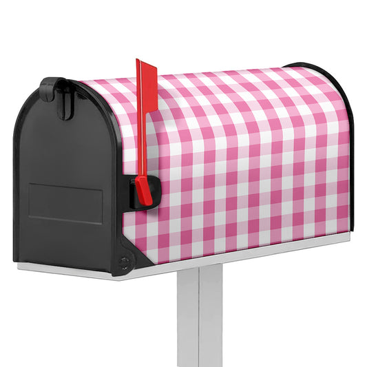Pink And White Check Pattern Print Mailbox Cover