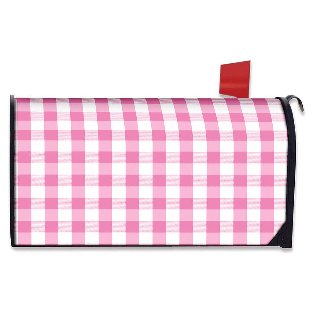 Pink And White Check Pattern Print Mailbox Cover