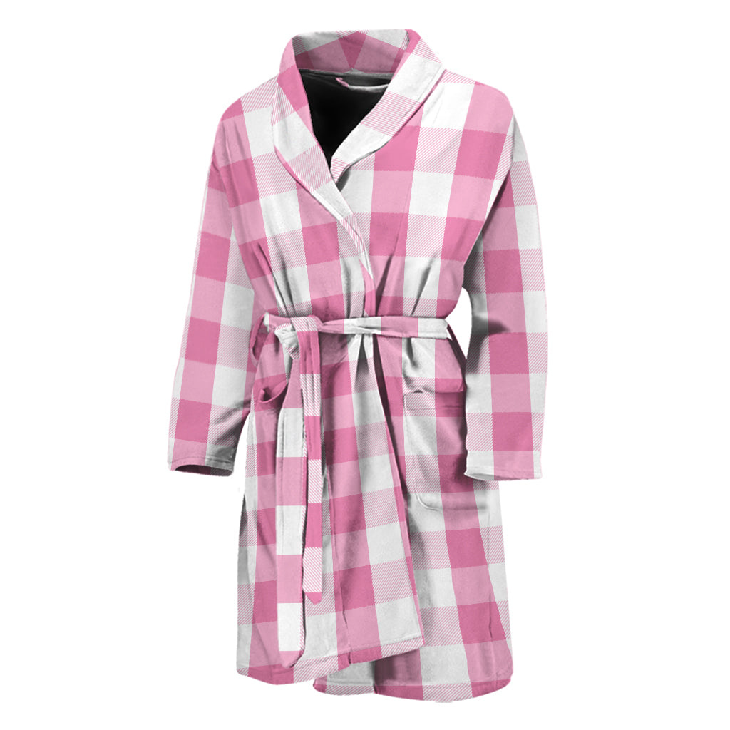 Pink And White Check Pattern Print Men's Bathrobe
