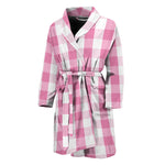Pink And White Check Pattern Print Men's Bathrobe