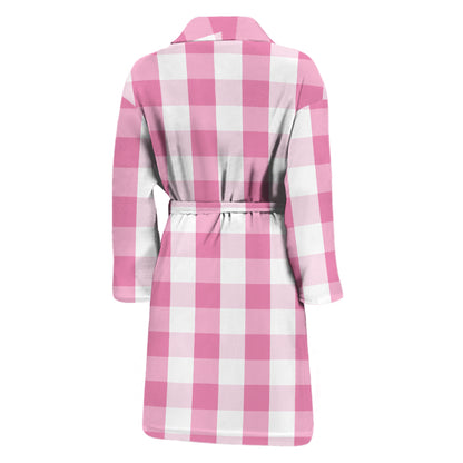 Pink And White Check Pattern Print Men's Bathrobe