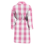 Pink And White Check Pattern Print Men's Bathrobe