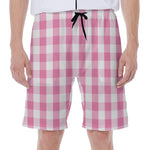 Pink And White Check Pattern Print Men's Beach Shorts