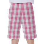 Pink And White Check Pattern Print Men's Beach Shorts