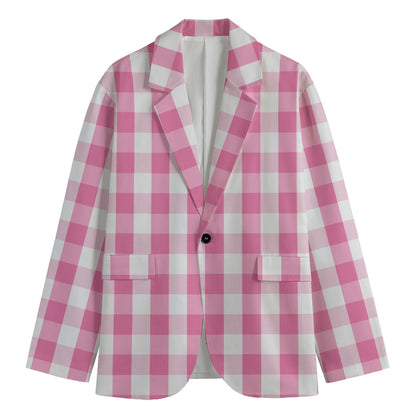 Pink And White Check Pattern Print Men's Blazer