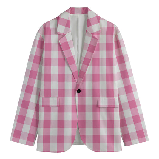 Pink And White Check Pattern Print Men's Blazer