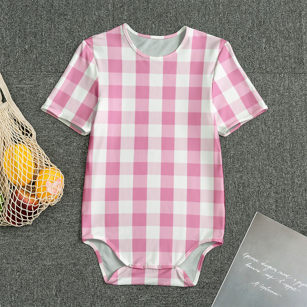 Pink And White Check Pattern Print Men's Bodysuit