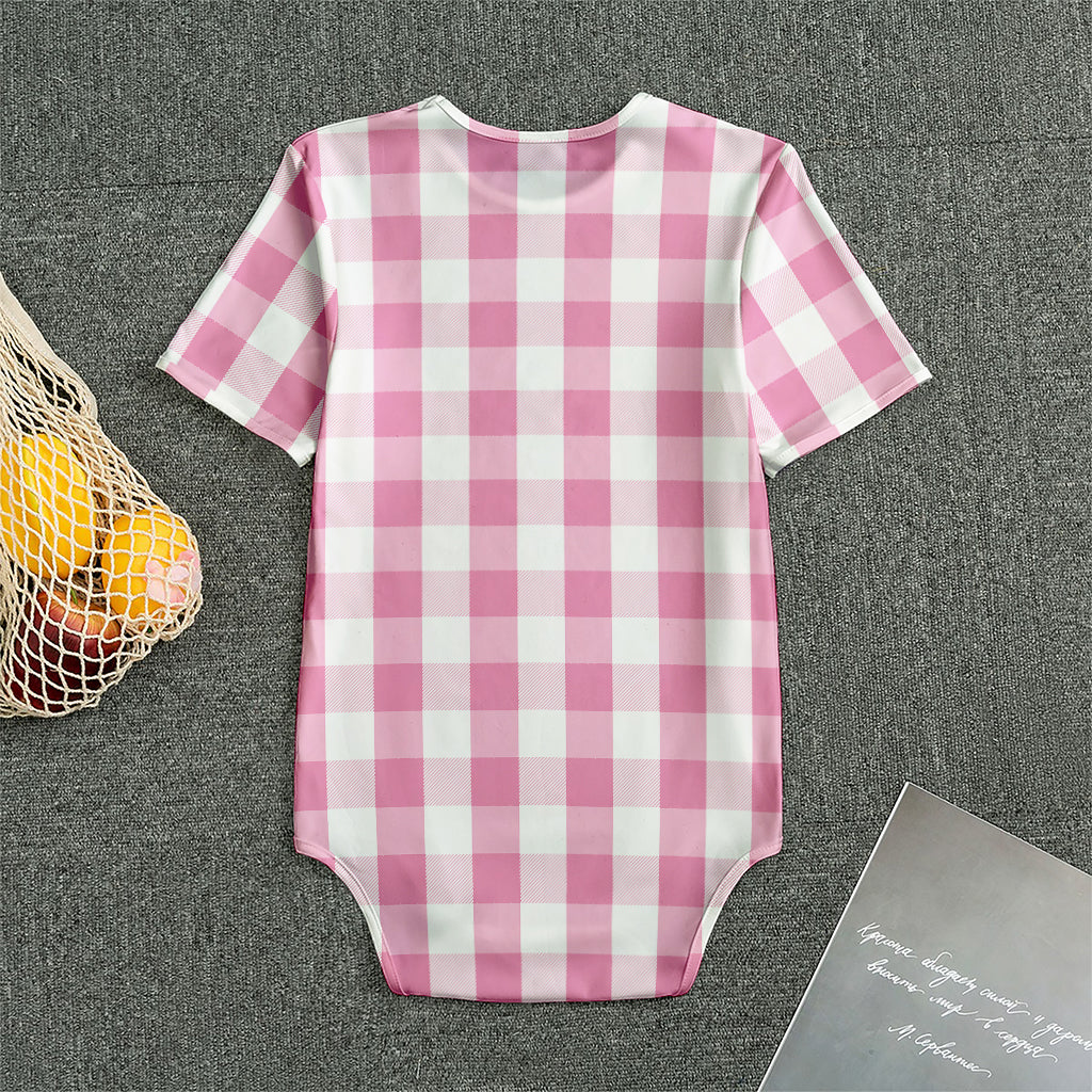 Pink And White Check Pattern Print Men's Bodysuit