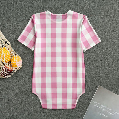 Pink And White Check Pattern Print Men's Bodysuit