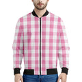 Pink And White Check Pattern Print Men's Bomber Jacket
