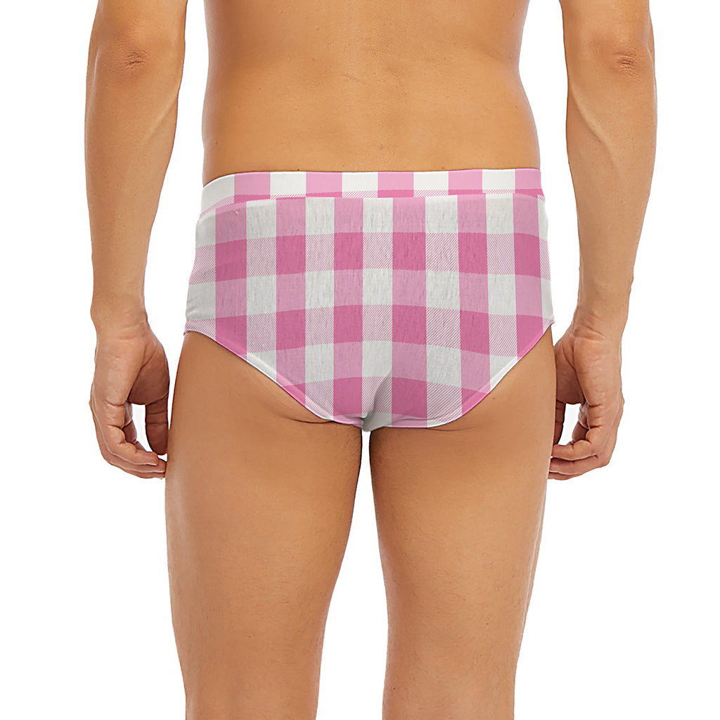 Pink And White Check Pattern Print Men's Briefs