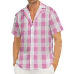 Pink And White Check Pattern Print Men's Deep V-Neck Shirt
