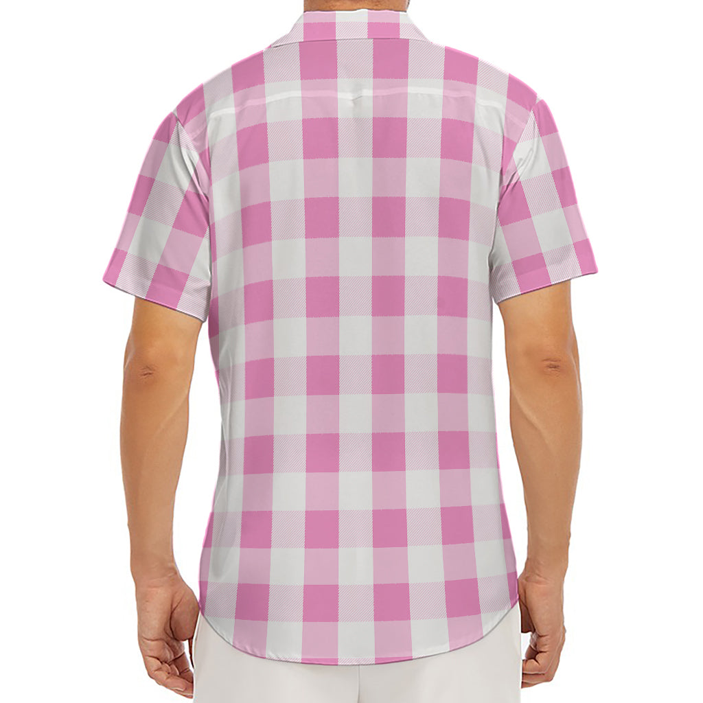 Pink And White Check Pattern Print Men's Deep V-Neck Shirt