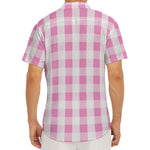Pink And White Check Pattern Print Men's Deep V-Neck Shirt